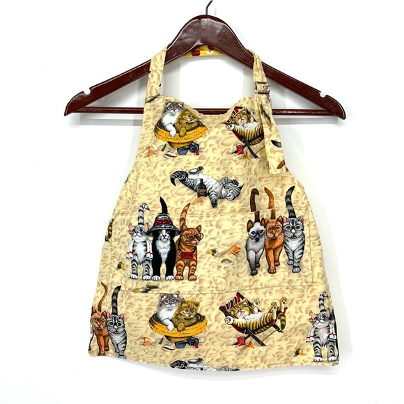 Handmade Cat Beach Theme Kids Adjustable Tie Back Apron Reversible Ladybug Sz OS - Picture 1 of 14